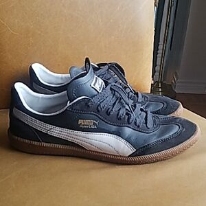 Puma Super Liga Blue/Black Leather Retro Gum Soles Men's Shoes 10.5